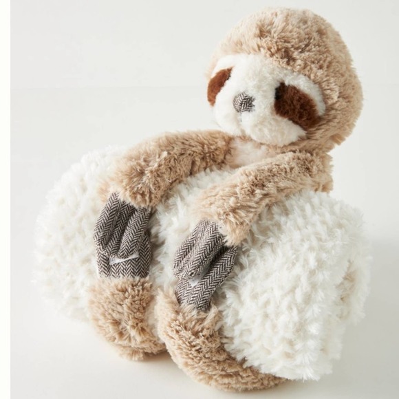 Anthropologie Other - Anthropologie SLOTH Stuffed Animal Plush & Faux Fur BABY Kid BLANKET Gift Set